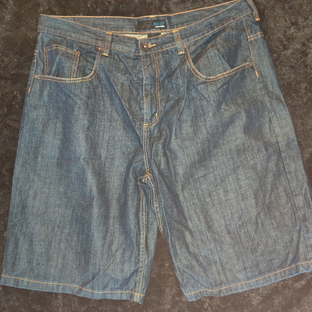 Mens Anchor Blue Denim Jean shorts size 42 baggy